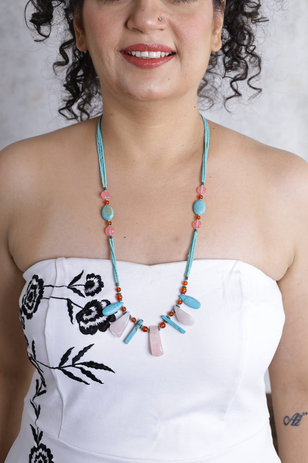 Turquoise and Rose Quartz Tumble Necklace