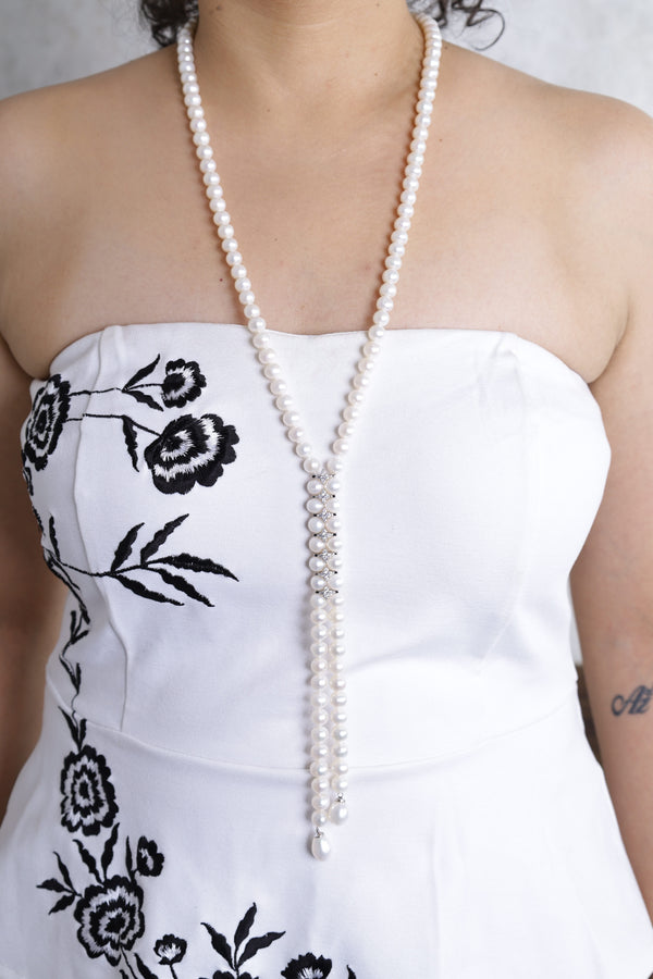 Pearl Long String with Zircon