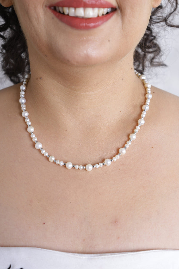 Pearl with Silver bead Necklace